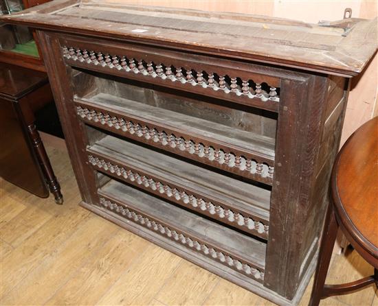 An 18th century French provincial walnut hanging wall shelves W.134cm
